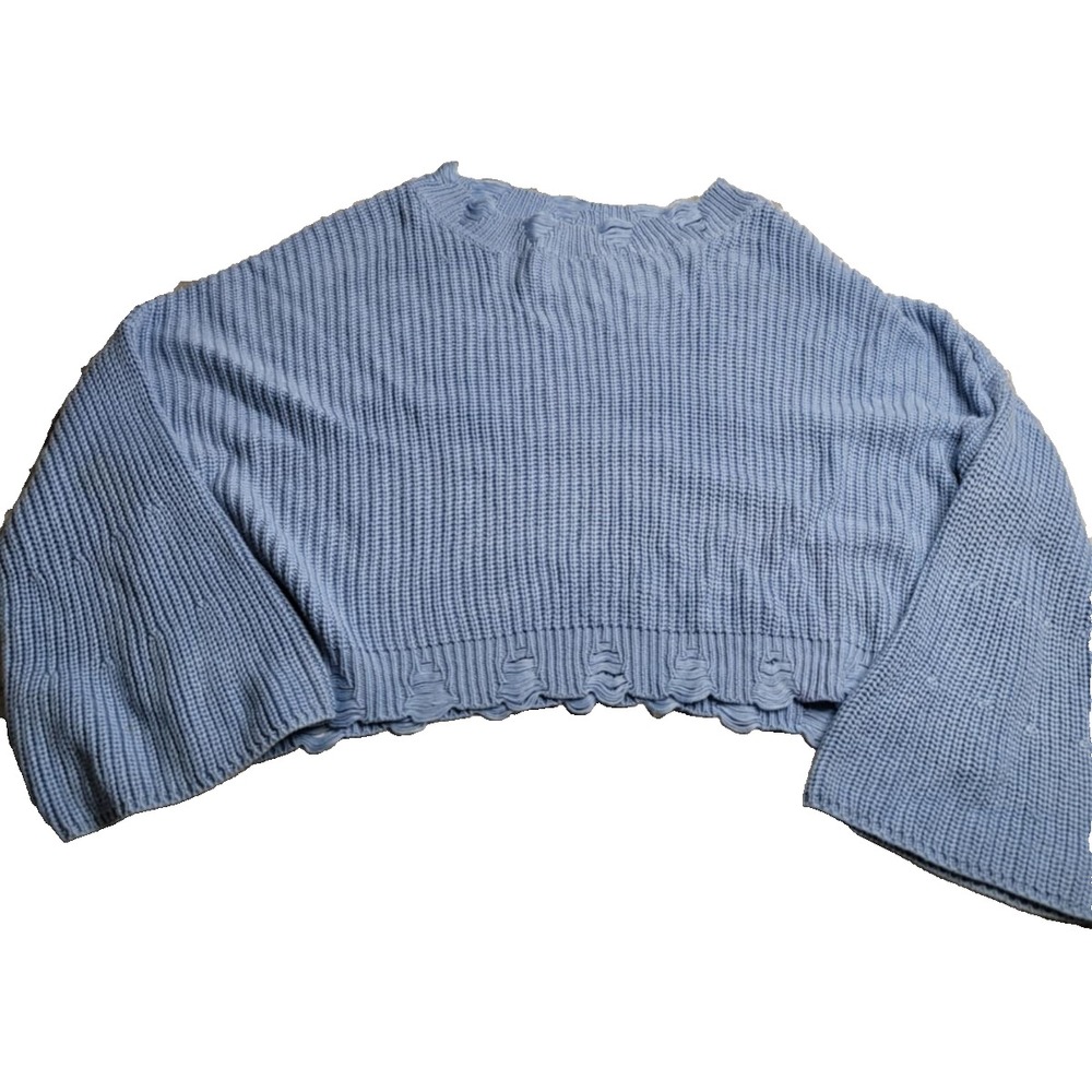 Peach Love‎ California Cropped Sweater Light Blue Bell Sleeves Women's Large